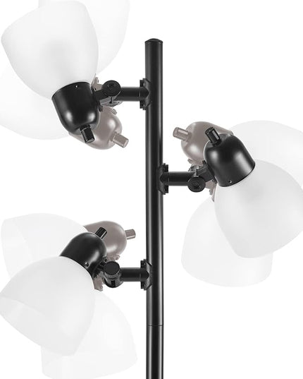 Globe Electric 12719 Life 63" 3-Light Floor Lamp, Matte Plastic, LED Bulbs Included, Black with Frosted Shade - LeafyLoom