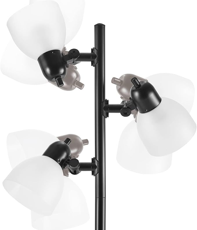 Globe Electric 12719 Life 63" 3-Light Floor Lamp, Matte Plastic, LED Bulbs Included, Black with Frosted Shade - LeafyLoom