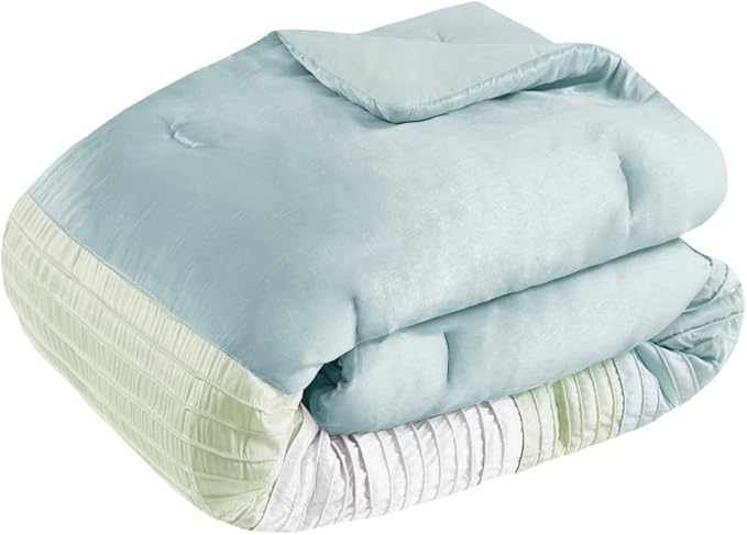 Madison Park Amherst Faux Silk Comforter Set-Casual Contemporary Design All Season Down Alternative Bedding, Matching Shams, Bedskirt, Decorative Pillows, Cal King(104"x92"), Green, 7 Piece (MP10-848) - LeafyLoom