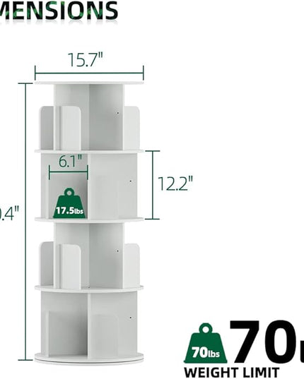 OTK Rotating Bookshelf, 360° Display Standing Book Shelf Organizer, 4 Tier Wooden Corner Bookshelves for Small Space, Small Bookcase Storage Rack for Kids' Room, StudyRoom, Bedroom, White - LeafyLoom