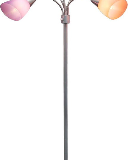 Simple Designs LF2006-SLM 67" Contemporary Multi Head Medusa 5 Light Adjustable Gooseneck Silver Floor Lamp with Fun Light Multicolored Shades for Kids Bedroom Playroom Living Room Office - LeafyLoom