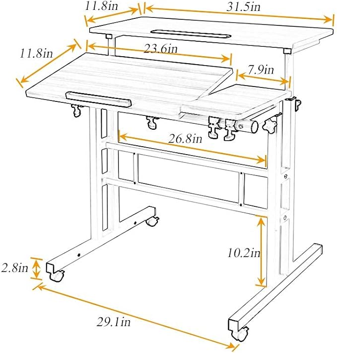 SDHYL 31.5 inches Movable Laptop Desk with Mouse Board Adjustable Height and Angle Anti-Slip Workstation Home Office Desk with Tablet Slot Portable Student Desk, Black, S7-ZS-101-2BK-US - LeafyLoom
