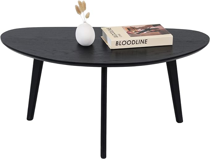 FIRMINANA Small Black Oval Coffee Table for Small Space , Simple Modern Center Table with OAK Wood Legs-Black-18.9" D x 33.47" W x 15.75" H - LeafyLoom