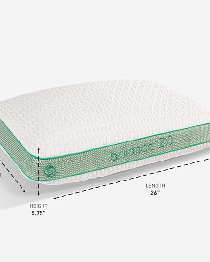 Bedgear Balance Performance Pillow - Size 2.0 - Moisture Wicking Bed Pillows for All Sleep Positions - Medium Firmness - Washable Cover - Back, Stomach, Side Sleeper Pillow - 20" W x 26" L x 5.75" H - LeafyLoom