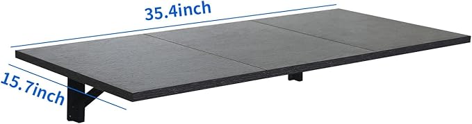 Folding Wall Desk, Wall Desk Fold Down Wall Mounted Desk for Small Space, Floating Desk, Black, 35.4 x 15.8 inch - LeafyLoom