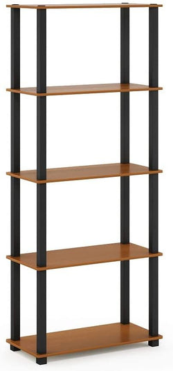 Furinno Turn-N-Tube 5-Tier Multipurpose Shelf / Display Rack / Storage Shelf / Bookshelf, Square Tubes, Light Cherry/Black - LeafyLoom