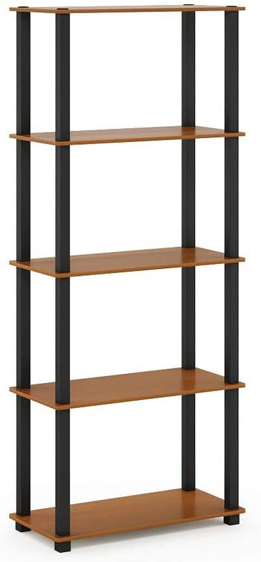 Furinno Turn-N-Tube 5-Tier Multipurpose Shelf / Display Rack / Storage Shelf / Bookshelf, Square Tubes, Light Cherry/Black - LeafyLoom