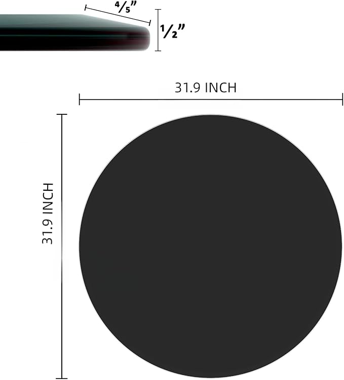 Round Tempered Glass Table Top, 32 Inch, Black - LeafyLoom