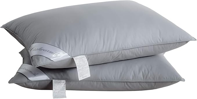 Goose Feather Down Bed Pillows Queen Size,100% Cotton Cover,Medium Firm Queen Size (20x30IN) Grey Color - LeafyLoom