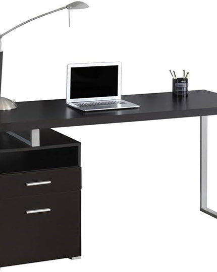 Monarch Specialties I 7145 Computer Writing Desk for Home & Office Laptop Table with Drawers Open Shelf and File Cabinet-Left or Right Set Up, 60" L, Cappuccino - LeafyLoom