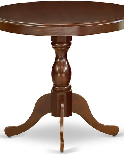 East West Furniture Antique 3 Piece Modern Set Contains a Round Kitchen Table with Pedestal and 2 Faux Leather Dining Room Chairs, 36x36 Inch, Mahogany - LeafyLoom