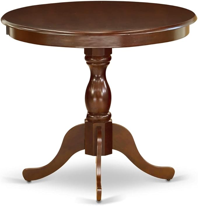 East West Furniture Antique 3 Piece Modern Set Contains a Round Kitchen Table with Pedestal and 2 Faux Leather Dining Room Chairs, 36x36 Inch, Mahogany - LeafyLoom