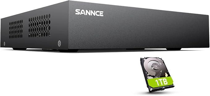 SANNCE 8-Channel 1080P Wired Home Surveillance Security Camera System DVR Recorder with 1TB Hard Disk Drive, Human Detection, Standalone DVR Video Recorder CCTV Support 5-in-1 CVBS/AHD/TVI/CVI/IP SANNCE