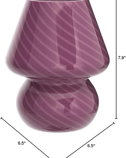 Mushroom Lamp,Glass Mushroom Bedside Table Lamps Purple Translucent Murano Vintage Style Striped Small Nightstand Desklamp Swirl Light for Home Decor, Dining, Living, Bedroom, Gift (Stripe Purple) - LeafyLoom