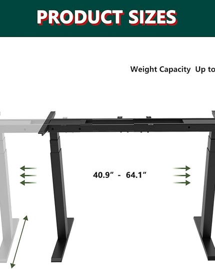 Standing Desk Frame Dual Motor- 3 Tier Heavy Duty Electric Desk Legs, Adjustable Desk Frame, Sit Stand Desk Frame, Black Frame - LeafyLoom