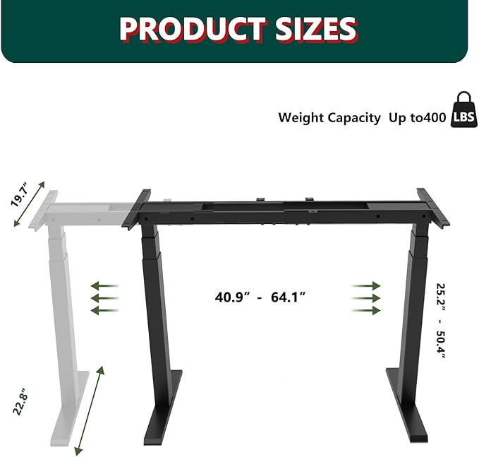 Standing Desk Frame Dual Motor- 3 Tier Heavy Duty Electric Desk Legs, Adjustable Desk Frame, Sit Stand Desk Frame, Black Frame - LeafyLoom