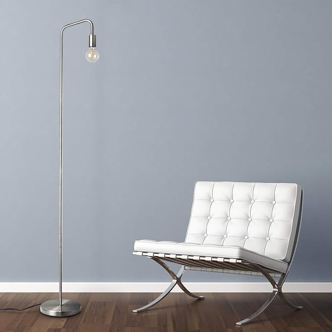 O'Bright Industrial Floor Lamp for Living Room, Metal Lamp, 70 Inches, E26 Socket, Minimalist Design for Decorative Lighting, Stand Lamp for Bedroom, Office, Brushed Nickel - LeafyLoom