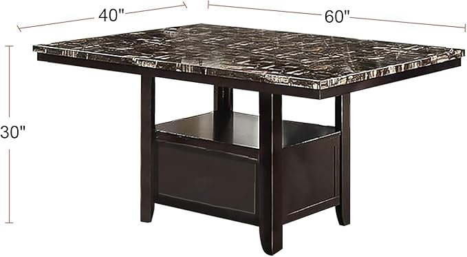 NicBex Contemporary Dining Table Kitchen Table Farmhouse 1pc Counter Height Table w Shelve Storage Base Faux Marble Top Birch Wood MDF Dining Tabl, Easy Assembly, Brown - LeafyLoom