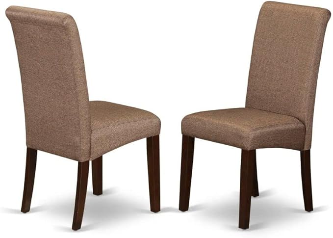 East West Furniture ANBA3-MAH-18 3 Piece Dinette Set for Small Spaces Contains a Round Kitchen Table with Pedestal and 2 Brown Linen Fabric Parsons Chairs, 36x36 Inch - LeafyLoom