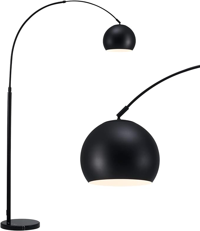 Arc Floor Lamps Metal Shade, BlackFloor Lamp Over The Couch, 360° Rotatable Standing Lamp for Reading Office, Bedroom, Living Room - LeafyLoom