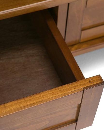 SIMPLIHOME Warm Shaker SOLID WOOD 47 Inch Wide Transitional TV Media Stand in Light Golden Brown For TVs up to 50 Inches, For The Living Room and Entertainment Center - LeafyLoom