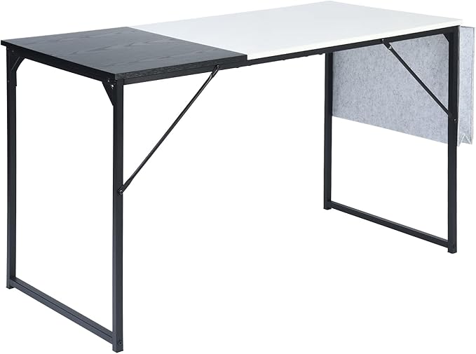 FurnitureR 39.4 inch Study Writing Table with Storage Bag Space Saving for Home Office, Modern PC Metal Frame Computer Desk, Black/White - LeafyLoom
