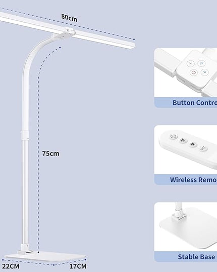 Desk Lamp Architect Task Dual Head Modern Flexible Gooseneck Tall Dimmable Light for Home Office, 5 Color Modes,Remote Control, 1500lm 24W Extra Bright Lighting - LeafyLoom