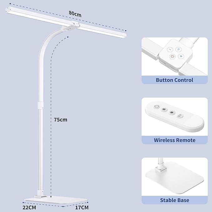 Desk Lamp Architect Task Dual Head Modern Flexible Gooseneck Tall Dimmable Light for Home Office, 5 Color Modes,Remote Control, 1500lm 24W Extra Bright Lighting - LeafyLoom