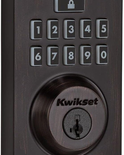 Kwikset 914 Contemporary Keypad SmartCode Electronic Deadbolt Smart Lock featuring SmartKey Security and ZigBee 3.0 Technology in Venetian Bronze Kwikset