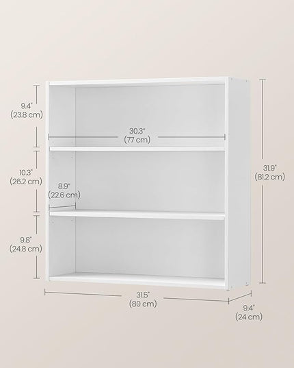 VASAGLE Bookshelf, 31.5 Inches Wide, 3-Tier Open Bookcase with Adjustable Storage Shelves, Floor Standing Unit, Cloud White ULBC173T14 - LeafyLoom