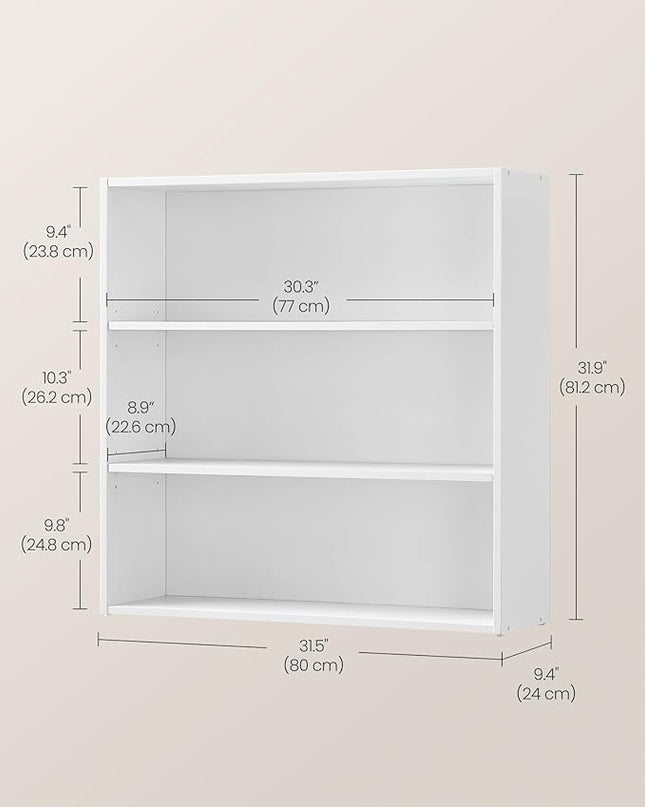 VASAGLE Bookshelf, 31.5 Inches Wide, 3-Tier Open Bookcase with Adjustable Storage Shelves, Floor Standing Unit, Cloud White ULBC173T14 - LeafyLoom