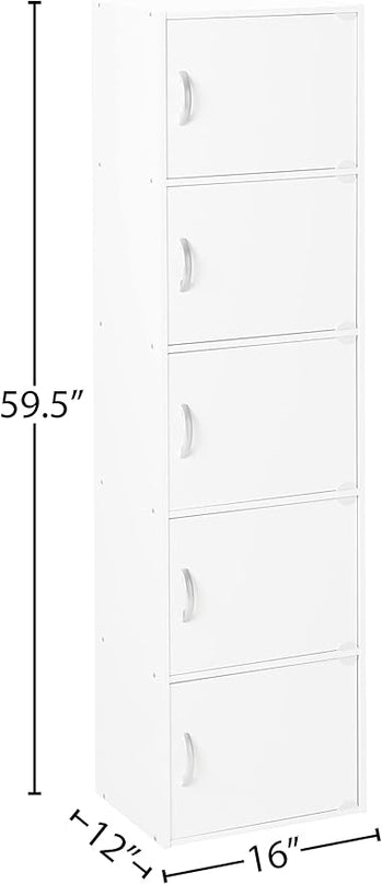 HODEDAH IMPORT Bookcase, White, 5 Door - LeafyLoom