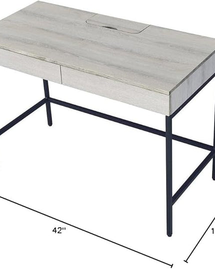 Acme Wendral Wooden Top Writing Desk with 2 Drawers in Natural and Black - LeafyLoom