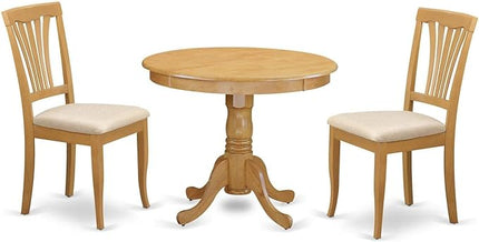 East West Furniture ANAV3-OAK-C 3 Piece Room Set Contains a Round Wooden Table with Pedestal and 2 Linen Fabric Kitchen Dining Chairs, 36x36 Inch - LeafyLoom
