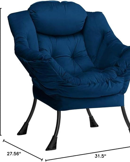 AbocoFur Modern Fabric Large Lazy Chair, Accent Oversized Comfy Reading Chair, Thick Padded Cozy Lounge Chair with Armrest, Steel Frame Leisure Sofa Chair for Living Room, Bedroom, Dorm, Royal Blue - LeafyLoom