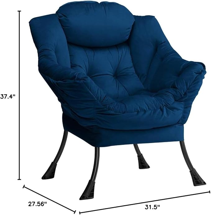 AbocoFur Modern Fabric Large Lazy Chair, Accent Oversized Comfy Reading Chair, Thick Padded Cozy Lounge Chair with Armrest, Steel Frame Leisure Sofa Chair for Living Room, Bedroom, Dorm, Royal Blue - LeafyLoom