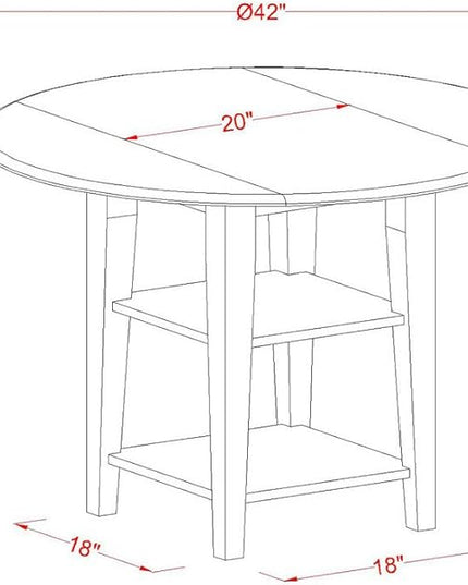 East West Furniture SUKE3-LWH-W Sudbury 3 Piece Kitchen Set for Small Spaces Contains a Round Table with Dropleaf & Shelves and 2 Dining Room Chairs, 42x42 Inch - LeafyLoom
