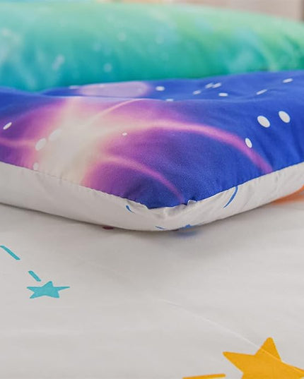 Holawakaka Kids Space Star Glitter Comforter Set Ombre Blue & Green Print Gradient Bedding Set Twin Size(Blue Green, Twin) - LeafyLoom