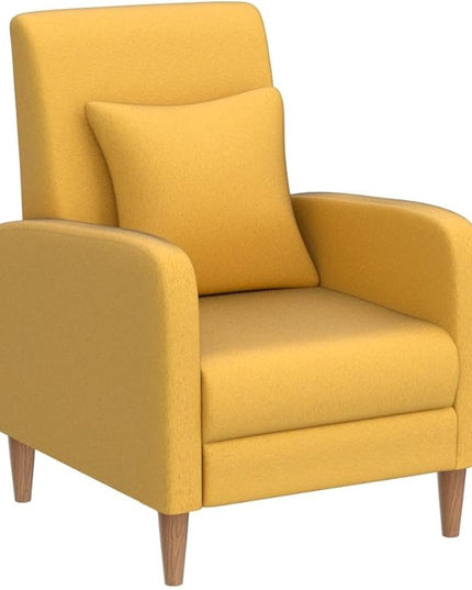 COLAMY Modern Upholstered Accent Chair Armchair with Pillow, Fabric Reading Living Room Side Chair,Single Sofa with Lounge Seat and Wood Legs, Yellow - LeafyLoom