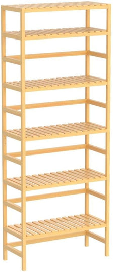 Homykic Bookshelf, 6-Tier Bamboo Adjustable 63.4” Tall Bookcase Book Shelf Organizer, Free Standing Storage Shelving Unit for Living Room, Kitchen, Bedroom, Bathroom, Office, Rust Resistance, Natural - LeafyLoom
