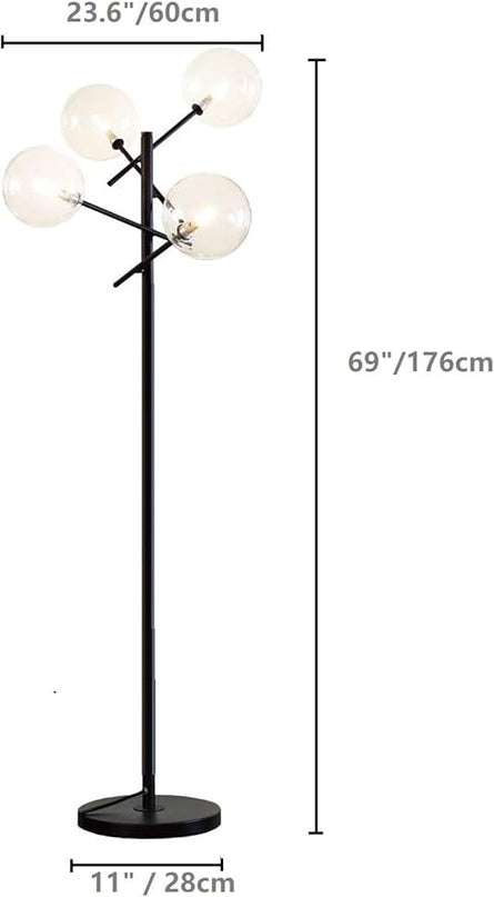 Sputnik Chandelier Floor Lamp for Bedroom,4-Lights Clear Glass Shade Floor Light for Living Room,Black - LeafyLoom