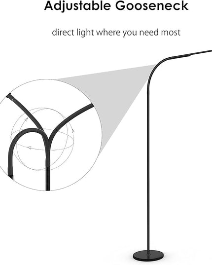 LED Floor Lamp,Dimmable Floor 5 Brightness Levels & 4Color Temperature, 7W, Touch Control, Adjustable Gooseneck, Memory Function, Standing Lamp for Living Room, Bedroom, Office, Study (①Black) - LeafyLoom