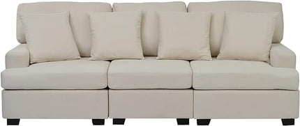 Wider 3 Seater Linen Upholstery Cushions Sofa Couch, Modern Deep Seat Sleeper Daybed Sofa&Couch with 4 Comfortable Pillows Perfect for Home Office Apartment Compact Living Room, 88.5", Grey-346 - LeafyLoom