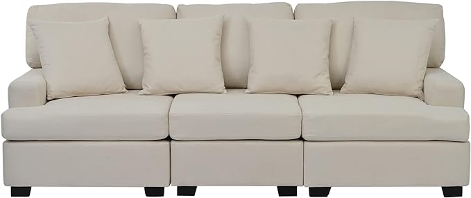 Wider 3 Seater Linen Upholstery Cushions Sofa Couch, Modern Deep Seat Sleeper Daybed Sofa&Couch with 4 Comfortable Pillows Perfect for Home Office Apartment Compact Living Room, 88.5", Grey-346 - LeafyLoom