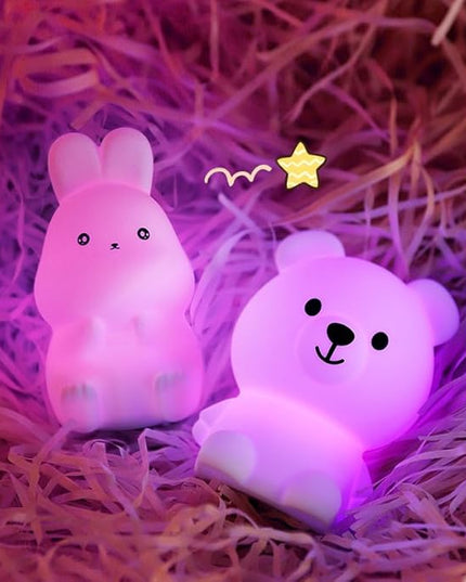 GoLine Mini Bunny Night Lights for Kids Ages 3-8, Cute Silicone Easter Rabbit Lamp with 7 Color, Christmas Birthday Toys Gifts for 4 5 6 7 8 9 10 Year Old Girls Boys Baby Toddlers. - LeafyLoom