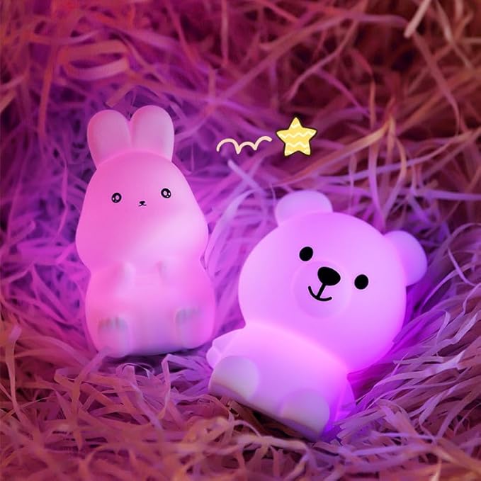 GoLine Mini Bear Night Lights for Kids Ages 3-8, Cute Silicone Decor Lamp with 7 Color, Christmas Birthday Toys Gifts for 3 4 5 6 7 8 9 10 Year Old Girls Boys Babies Toddlers. - LeafyLoom