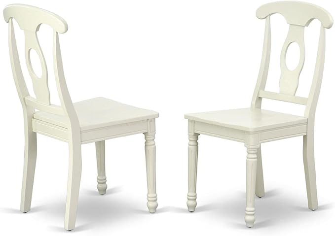 East West Furniture HLKE5-LWH-W 5 Piece Dining Room Table Set Includes a Round Kitchen Table with Pedestal and 4 Dining Chairs, 42x42 Inch, Linen White - LeafyLoom