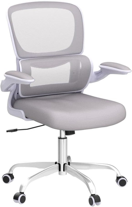 Office Chair, Ergonomic Desk Chair with Lumbar Support and Adjustable Armrests, Comfy Desk Chair Breathable Mesh Mid Back Computer Chair, Reclining Office Chair for Home Office - Light Gray - LeafyLoom