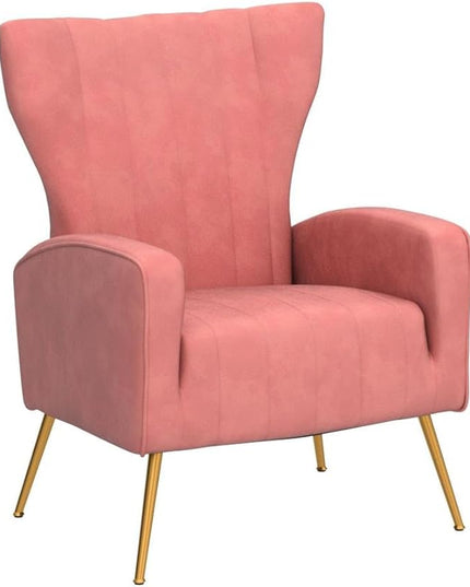 Armchair Modern Velvet Accent Chair, Channel Tufted Bedroom, Office or Living Room Furniture with Elegant Metal Legs, Rose - LeafyLoom