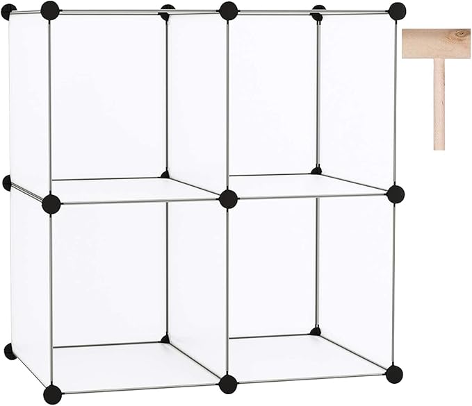C&AHOME Cube Storage Organizer, 4-Cube Shelving Units, DIY Closet Storage, Modular Book Shelf, Ideal for Bedroom, Living Room, Office, 24.8" L x 12.4" W x 24.8" H Translucent White SBTM3004A - LeafyLoom